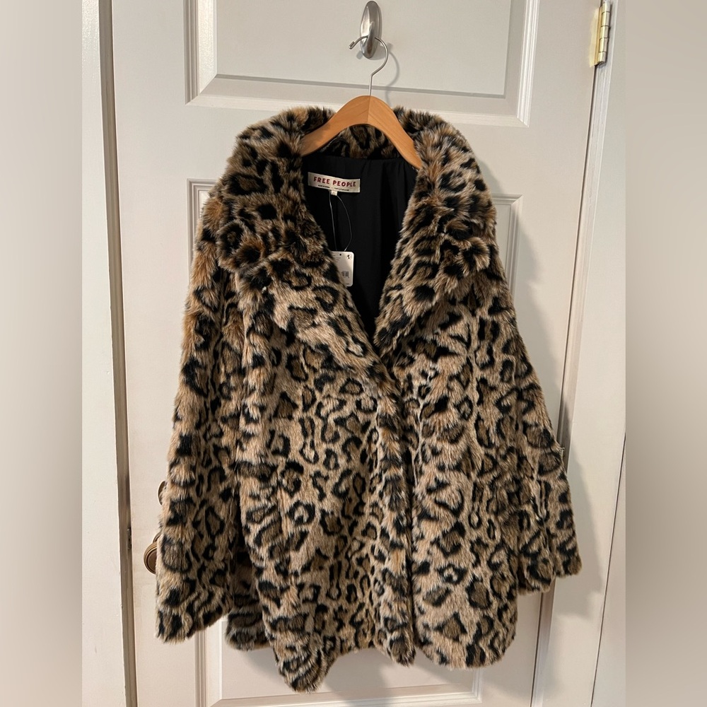 Free People Faux Fur Coat in Leopard Print